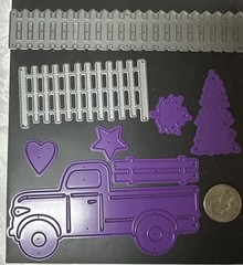Unknown dies. Pine Tree Truck ,Fence Lattice Window Flowers Christmas Candles