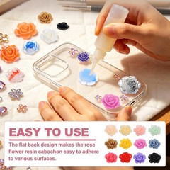 15mm Resin Rose Flatback Charms, 60 Pcs Cabochon Embellishment, Mixed Colors