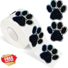 500pk Cute Dog Paws Stickers Glitter Vinyl Black Footprints Roll