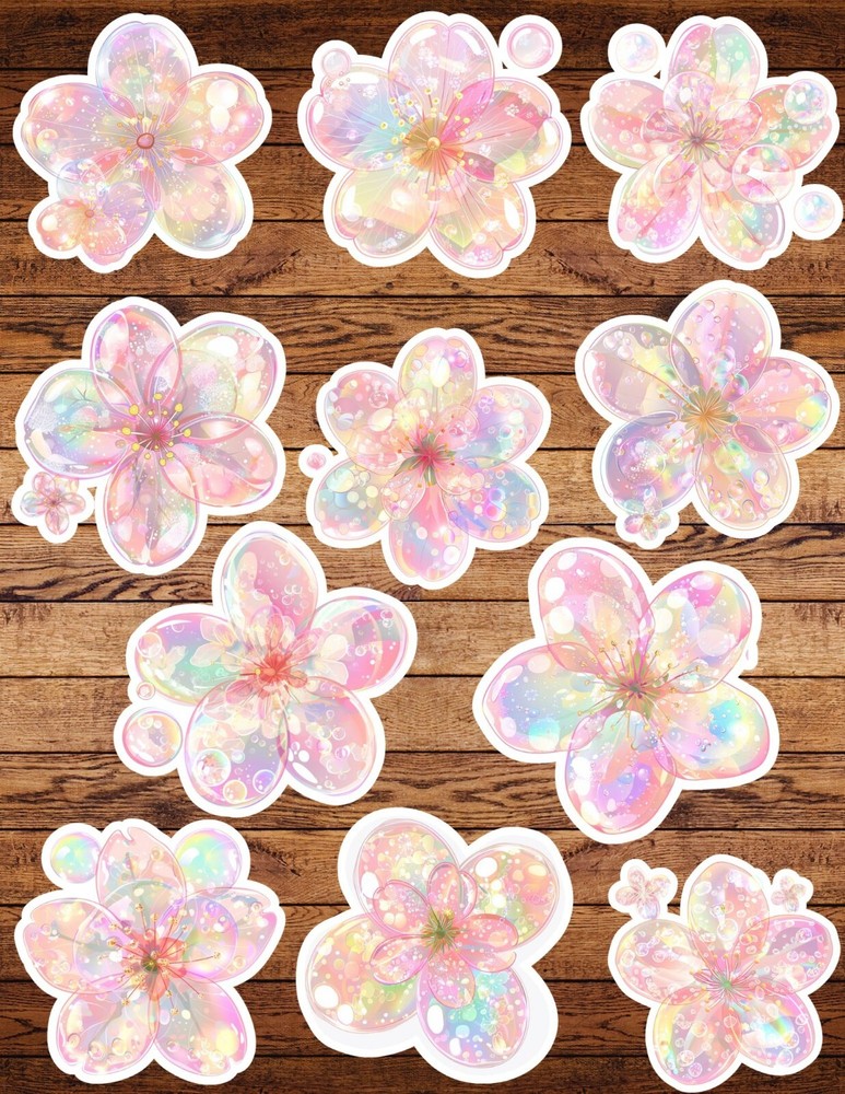 Iridescent Flower Die Cut Vinyl Stickers Set Scrapbooking Laptop WaterBottle