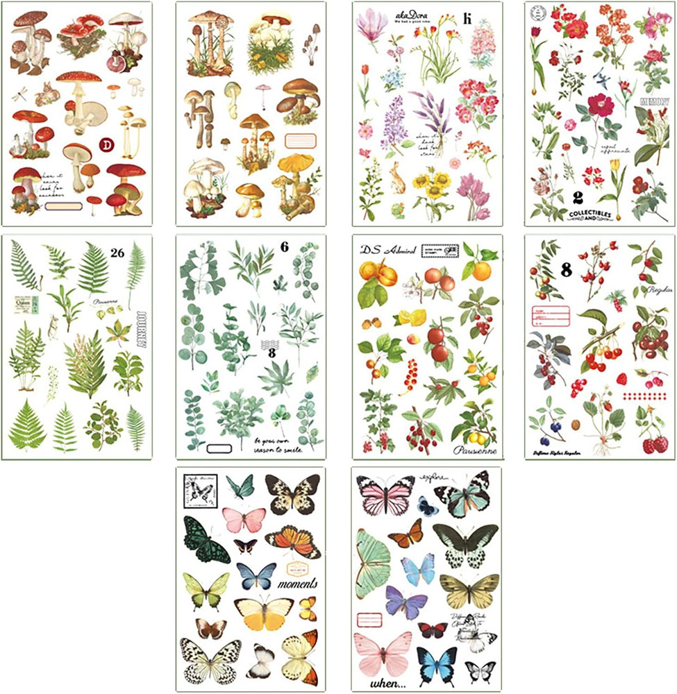 10 Sheets Rub on Transfers for Crafts Vintage Rub on Transfer Stickers Flower Pl