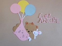 Bear with balloons & Little Angel Word die cuts scrapbook cardstock. See Pics