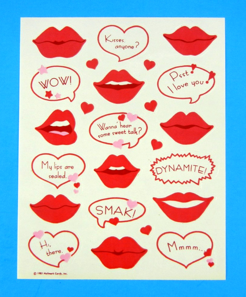 Vintage Hallmark S.W.A.K. Lips & Phrases Love Sticker Sheet