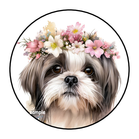 SHIH TZU ENVELOPE SEALS STICKERS LABELS TAGS 1.5″ ROUND (30) STAMPS FLORAL