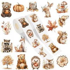 1000Pcs Fall Woodland Animal Stickers Roll Thanksgiving Forest Animal Label D…