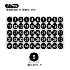 2 Sheets Round Number Stickers, 1-50 Consecutive Number Labels, Black(1″ Each)