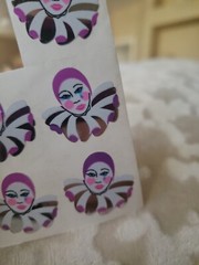 Vintage 1986 Sandylion Mylar Mimes Clowns Circus 5 Stickers Porcelain Mask Foil