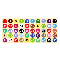 1 to 50 Number Stickers 1 Inch, Vinyl Round Labels Dot Decals, Multicolor