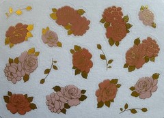 PEACH ROSE Gold Foil Mylar Stickers(16pc)3”x 4”Garden •Leaf•Flowers•Card Making•