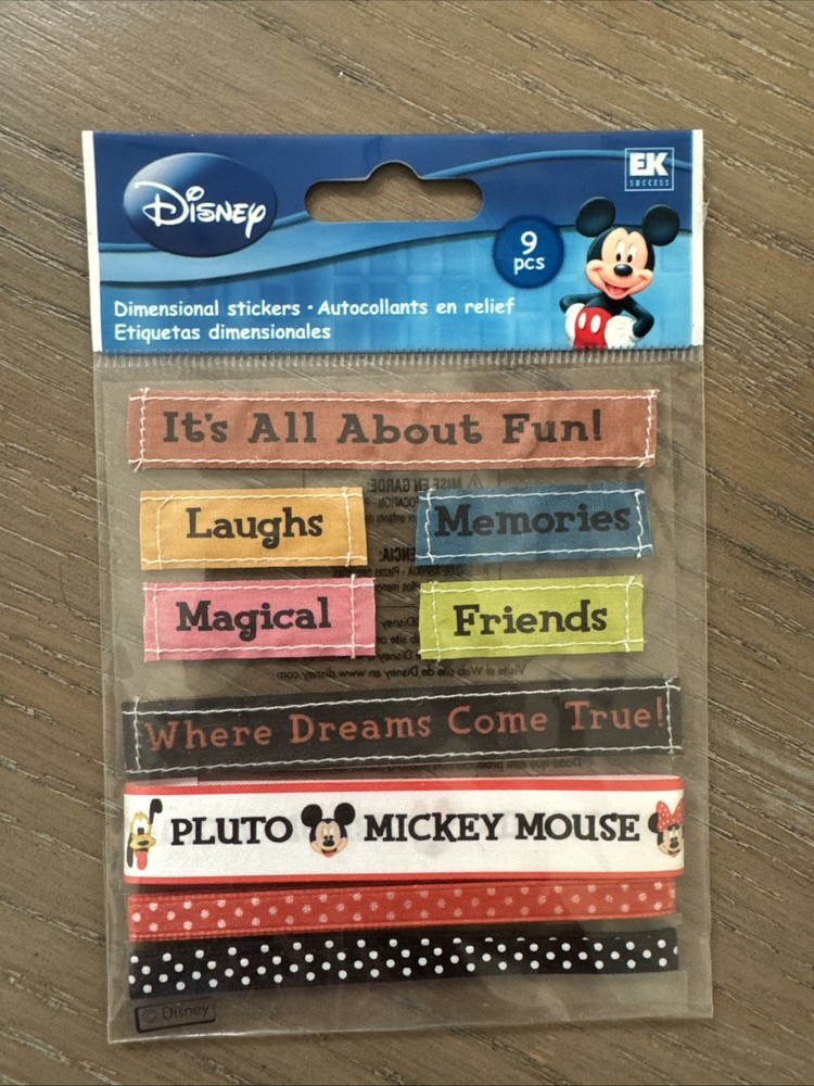 Disney~EK Success~Mickey Fabric Tags & Ribbon~Scrapbook Dimensional Stickers~New