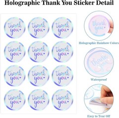 Waterproof Holographic Rainbow Thank You Stickers for Arts Crafts Small Business