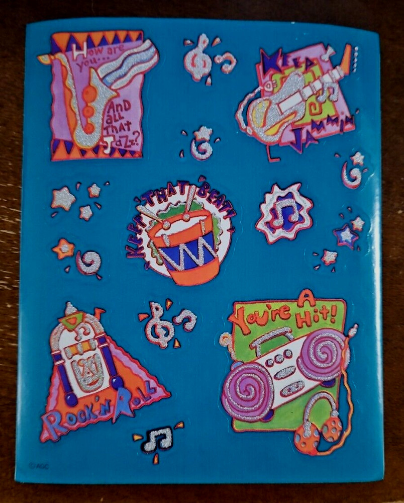 Vintage American Greetings Rock ‘n Roll, Music, glitter accented sticker sheet