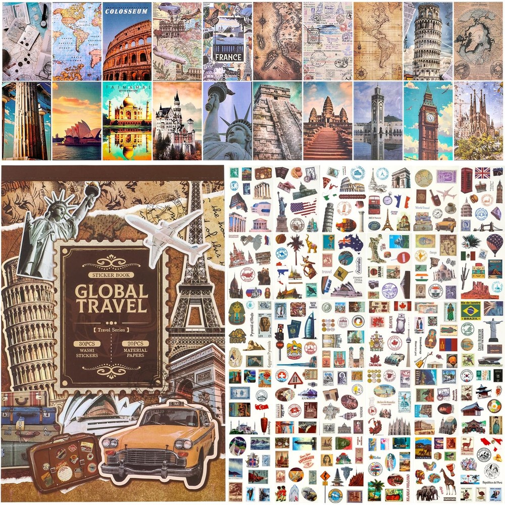 Auguro Scrapbook Stickers 300 PreCut Washi Stickers & 20 Scrapbook Papers fo…