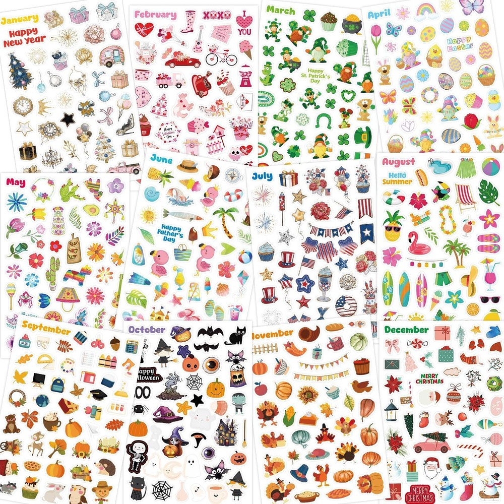 24 Sheets Holiday Stickers Assortment Seasonal Stickers for Kids Children St….
