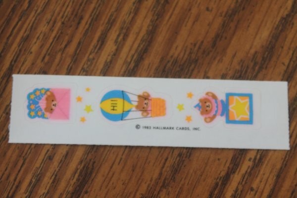 Vintage 1983 Sticker strip Teddy Bears Jack in box Hot air balloon envelope