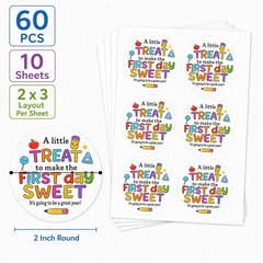 First Day of School Treat Stickers, 60 PCS 2 Inch round | Teacher Welcome Labels