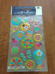 Sticko FLOWERS AND BEES Stickers Clear Glitter NIP