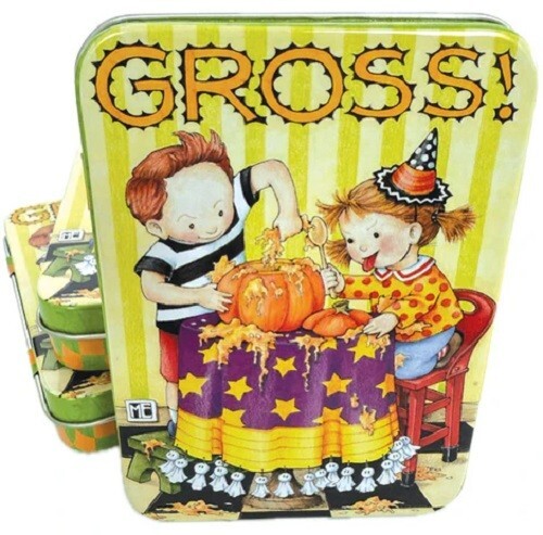 Mary Engelbreit Collectible Tin 12 Vinyl Stickers Tin 10 Halloween Gross!