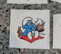 Set of 4 Vintage 80s Stickers Scratch & Sniff Smurfs smurf peyo stick ons scent