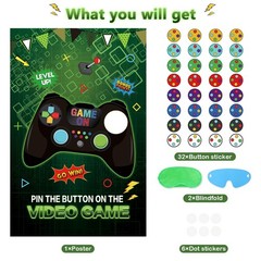 Pin the Button on the Video Games with 32PCS Stickers 20’’ X 28’’ Large Video…