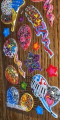 RARE Sticko Colorful Balloons W/ Glitter Confetti Stars Birthday Party Stickers