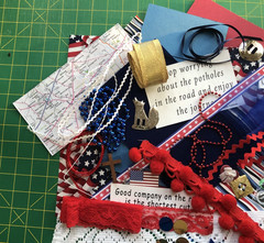 Junk Journal Scrapbooking Paper Fabric Lace Vacation Red White and Blue Lot