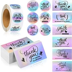 1120 Pcs Thank You Cards and Stickers Set, Include 120 Holographic Style