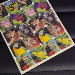 Vintage y2k 90s jungle animal sticker sheet monkey bird butterfly junk journal