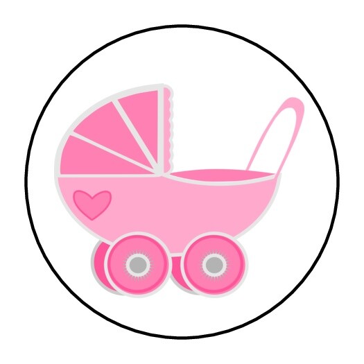 30 Pink Baby Carriage Envelope Seals Labels Stickers 1.5″ Round shower favors