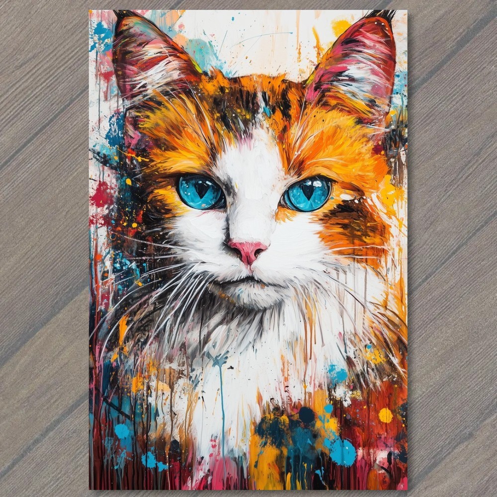 STICKER Colorful Cat Portrait Vibrant Splatter Paint Abstract Style Blue