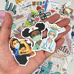 50 Pcs Cartoon Nurse Stickers – Waterproof Vinyl Decals for Smooth Surfaces