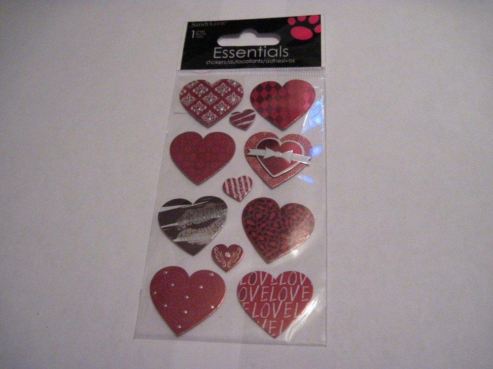 Scrapbooking Crafts Stickers Sandylion Dimensional Hearts Love Lips Foil Bow Red