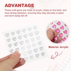 5 Sheet Heart Gem Stickers 8mm, Self Adhesive Jewel Sticker Light Pink