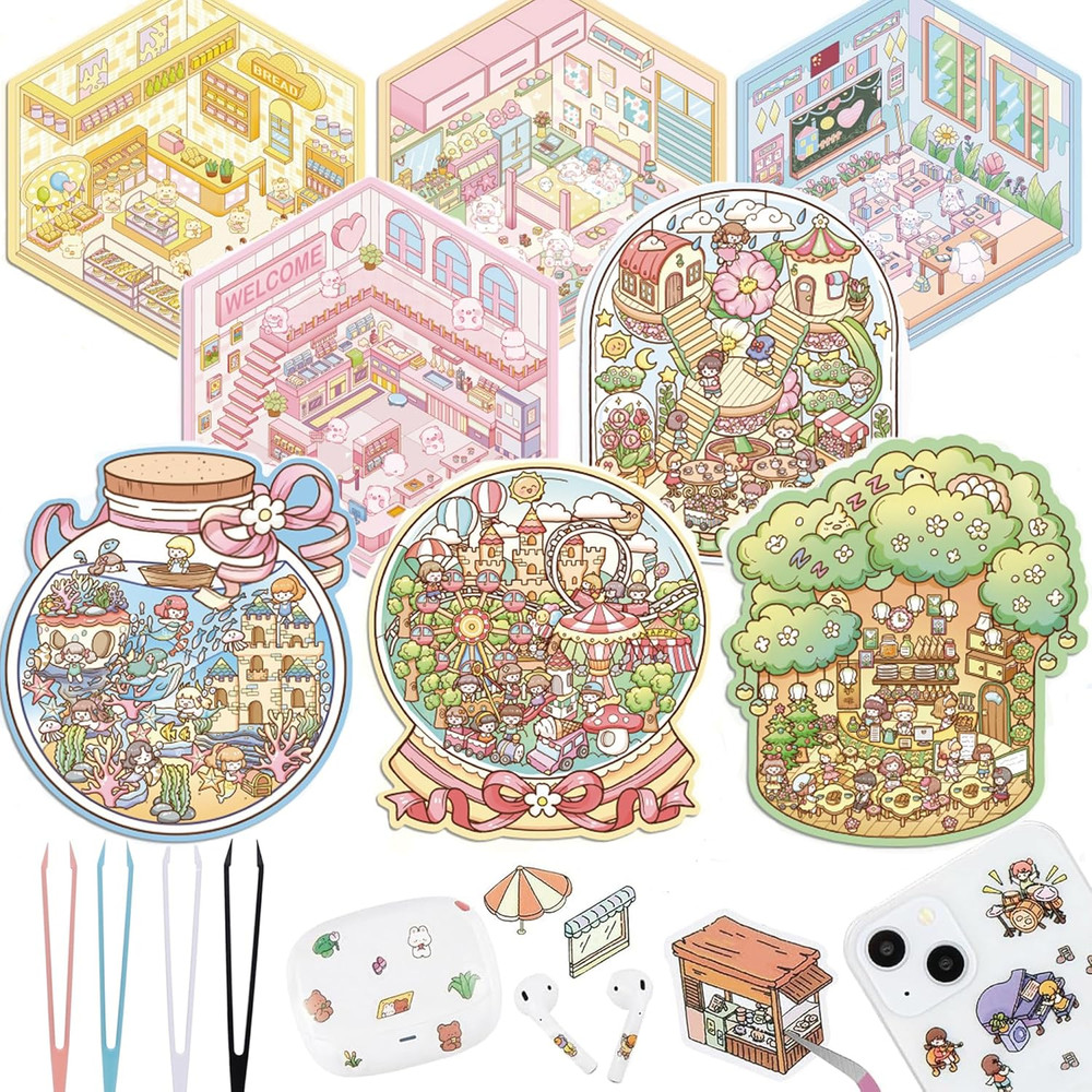 8 Set DIY 3D Miniature Scene Stickers for Girls Christmas Make Your Own Mini Sho