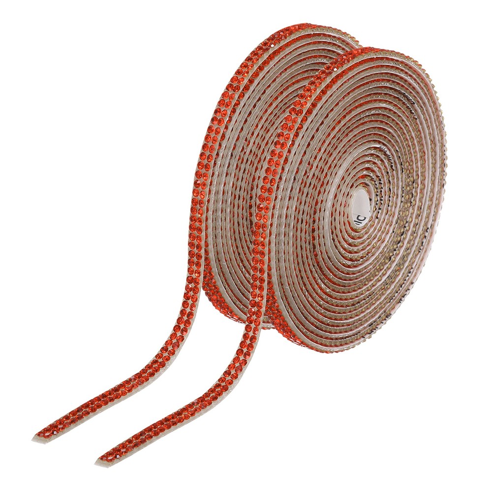 2Pcs Rhinestone Ribbon Orange Self Adhesive Rhinestone Strip 0.16″ x 3 Yard