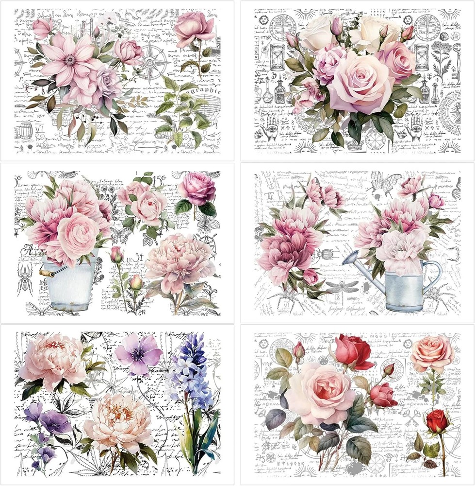 Rub on Transfers for Furniture Crafts Stickers – 6 Sheets Vintage Floral Rub on