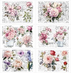 Rub on Transfers for Furniture Crafts Stickers – 6 Sheets Vintage Floral Rub on