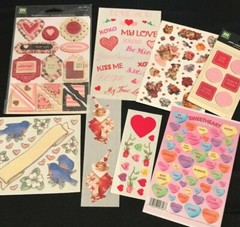 Valentine Stickers/Die Cuts: Victorian,Candy Hearts,Metal Sign,Dimension Glitter