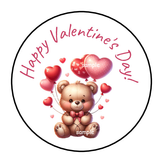 30 HAPPY VALENTINE’S DAY TEDDY BEAR ENVELOPE SEALS STICKERS LABEL TAG 1.5″ ROUND