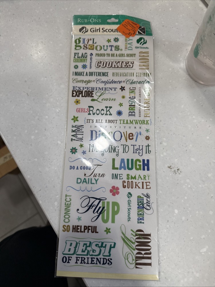 GIRL SCOUTS Rub-On transfers GSUSA youth organization NWT phrases sheet