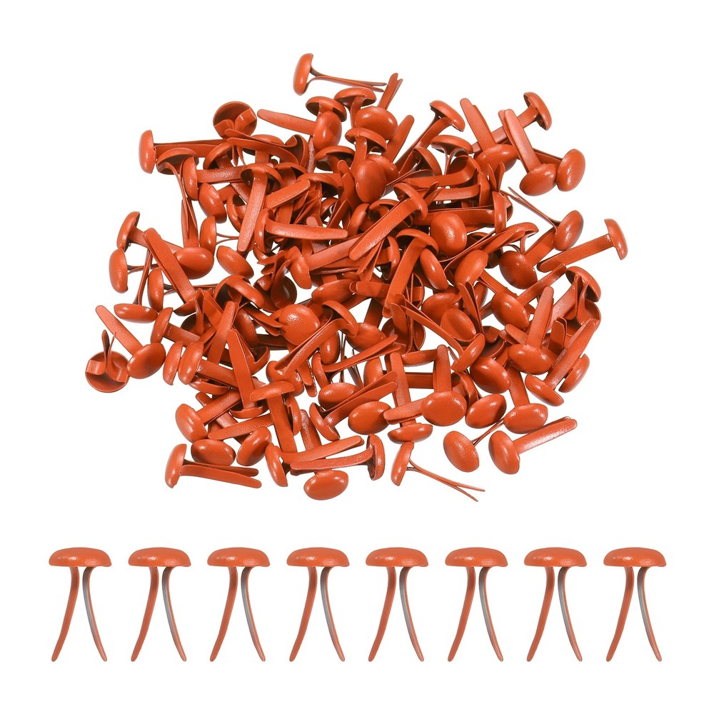 120Pcs Brads Paper Fasteners, 8×4.5 mm Metal Round Head Split Pins, Orange