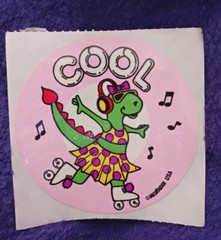 Vintage Medibadge COOL FEMALE DRAGON DINOSAUR SKATER Reward Sticker