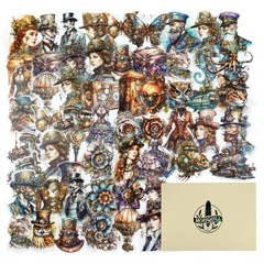 120PCS Steampunk Stickers – Mechanical Cats, Airship, Water-Resistant for Scrapb