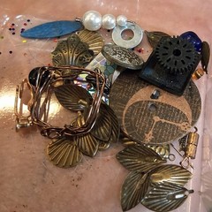 Huge lot of assemblage materials, create collage art, gift idea, mixed media