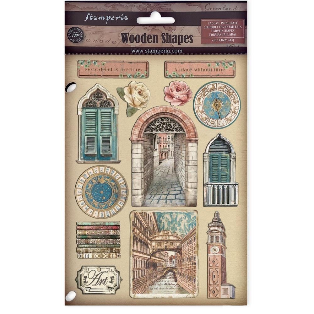 Stamperia Wooden Shapes A5 – Venice City of Art roses, KLSP185