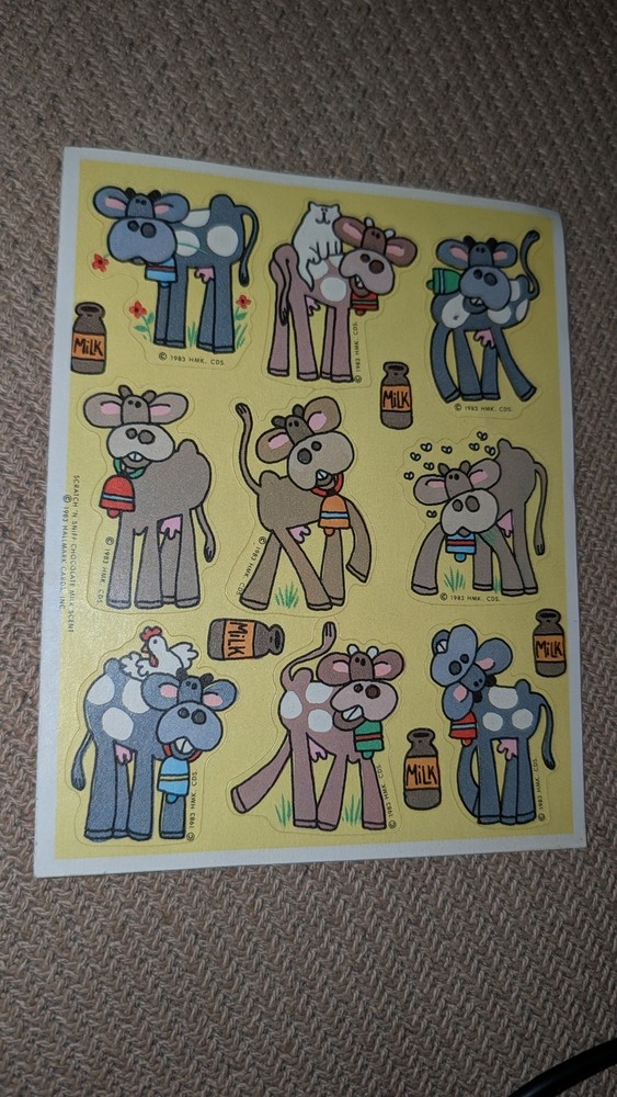 Vintage Hallmark Stickers Silly Scents Scratch And Sniff Cows Chocolate Milk