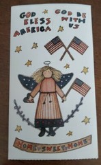 Joy Marie GOD BLESS AMERICA sticker sheet, patriotic angel with flag