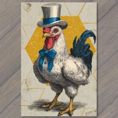 STICKER Top Hat Rooster Blue Bow Hexagon Folk Oddball Farmhouse Chicken