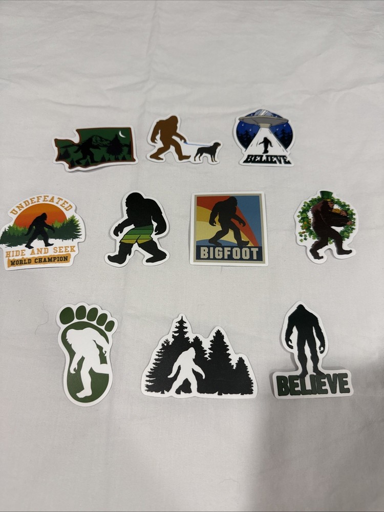 Lot of 10 Assorted Outdoor Bigfoot Sasquatch Yeti Swamp Ape Believe Stickers