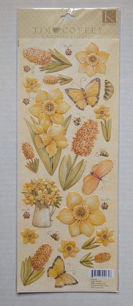 Tim Coffey Daffodils Flowers & Insects Embossed Stickers By K&Company RARE